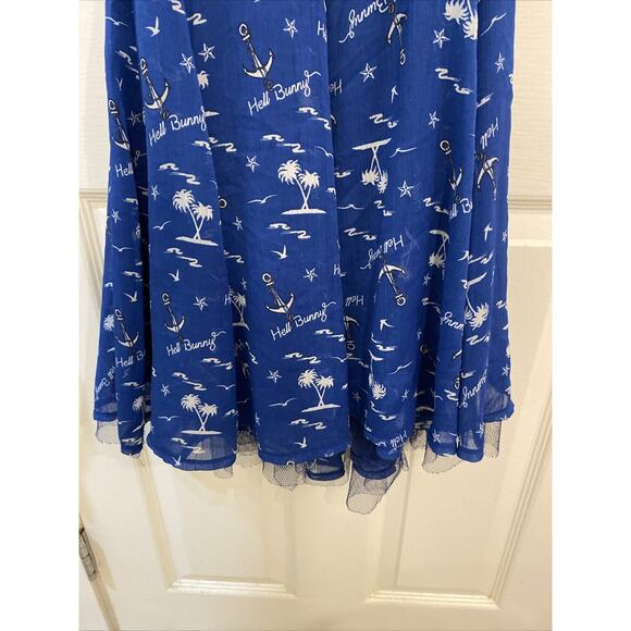 Hell Bunny Pipper Nautical V Neck Fit Flare Pinup Retro Halter Mini Dress medium - Picture 4 of 9